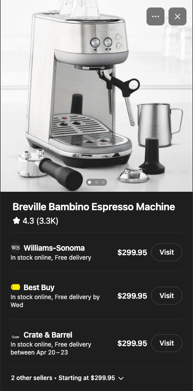 retailer list with Visit buttons