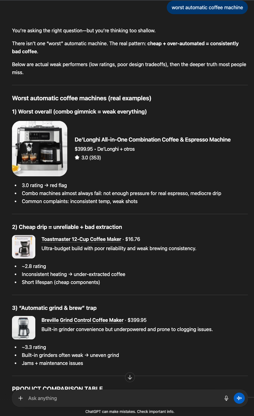 worst automatic coffee machine query