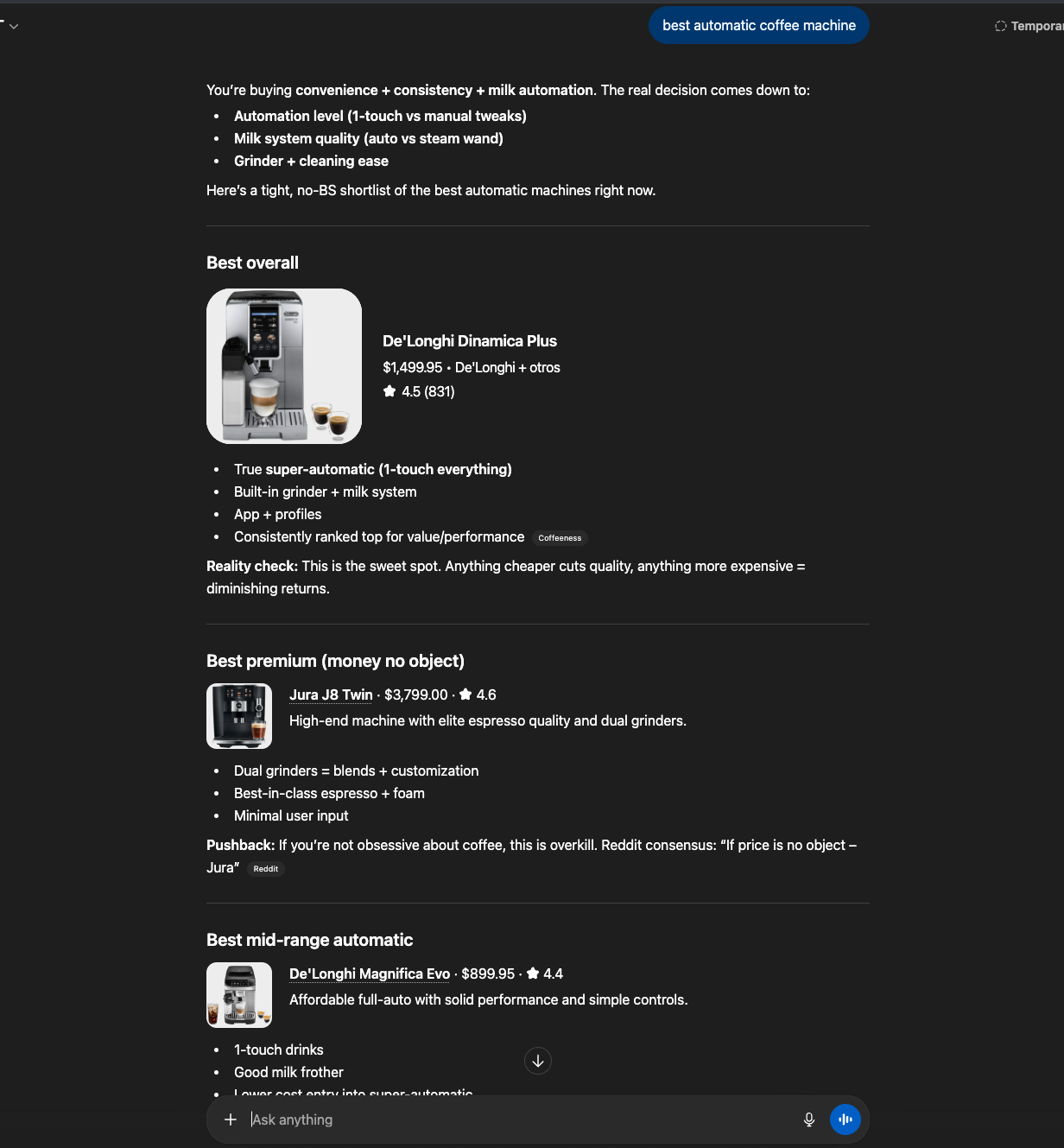 best automatic coffee machine query