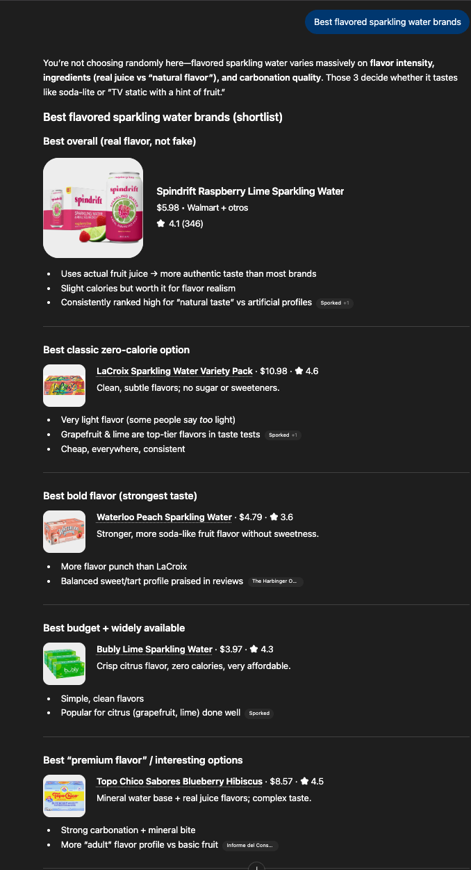 ChatGPT top picks for flavored sparkling water