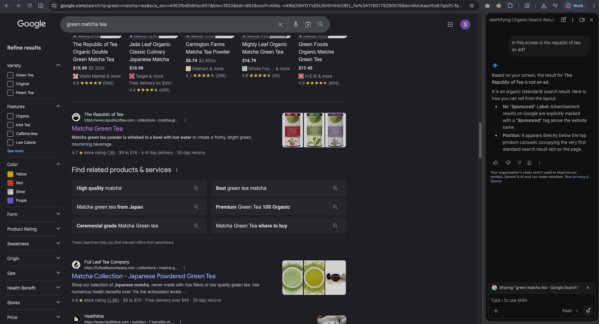 Republic of Tea ranking first on Google for green matcha tea