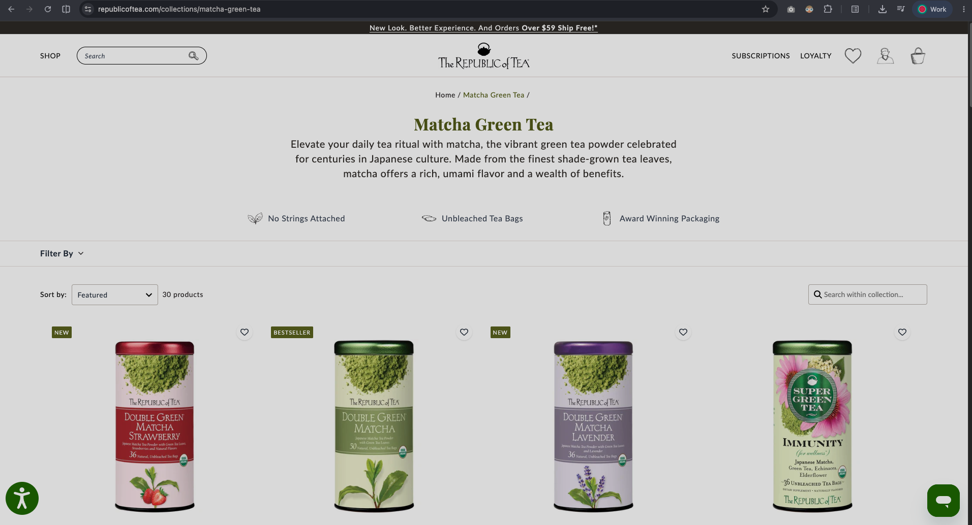 Republic of Tea product page missing region, cultivar, and harvest detail